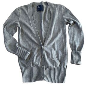 American Eagle Gray Cardigan Sweater Y2K Women Size Medium Long Sleeve Preppy